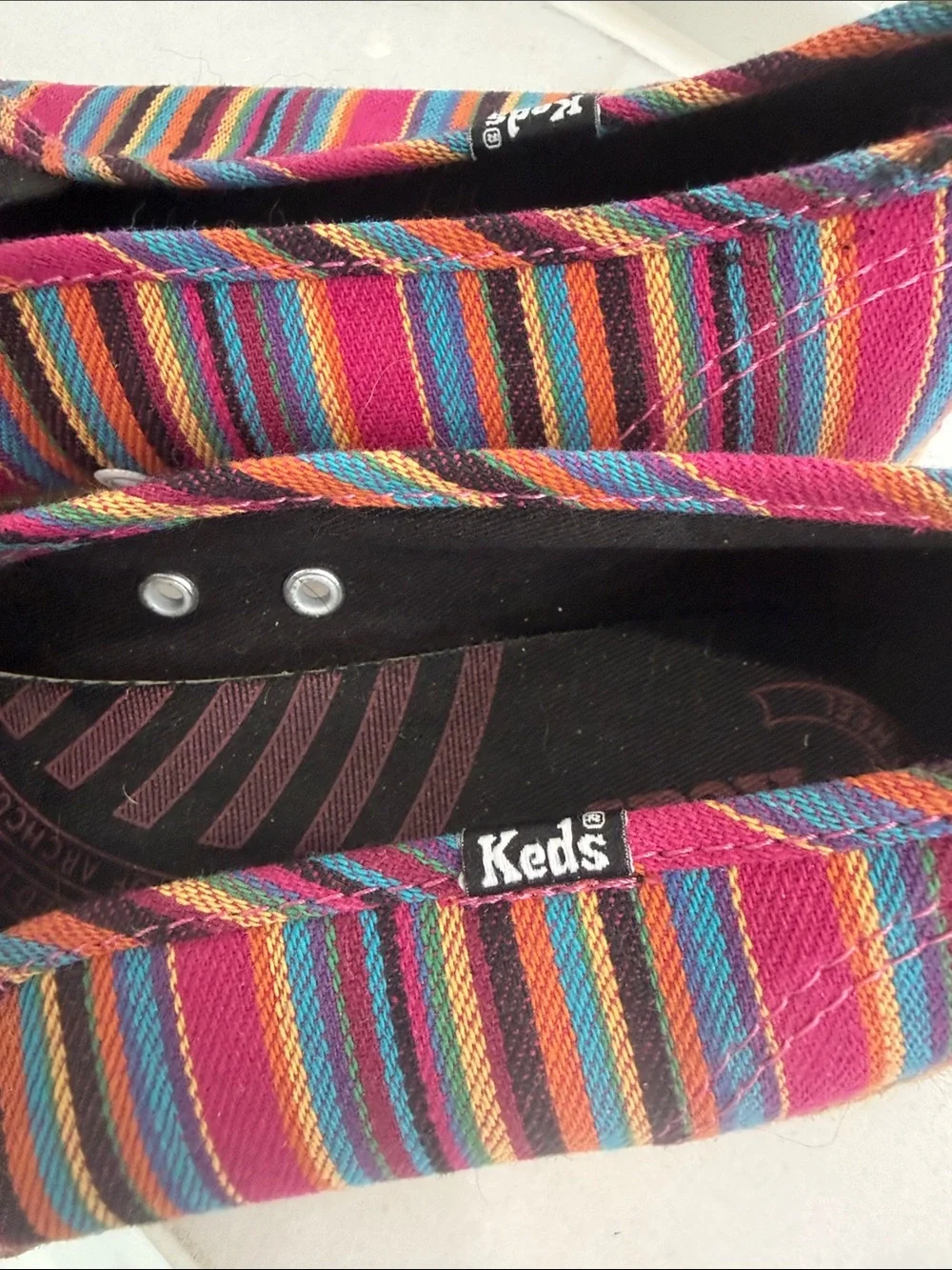 Keds Multicolor Striped Espadrilles — Pink, Blue, Orange, Brown 8.5